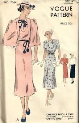 7364 1930S VOGUE FROCK DRESS, CAPE PATTERN 14 32''BUST
